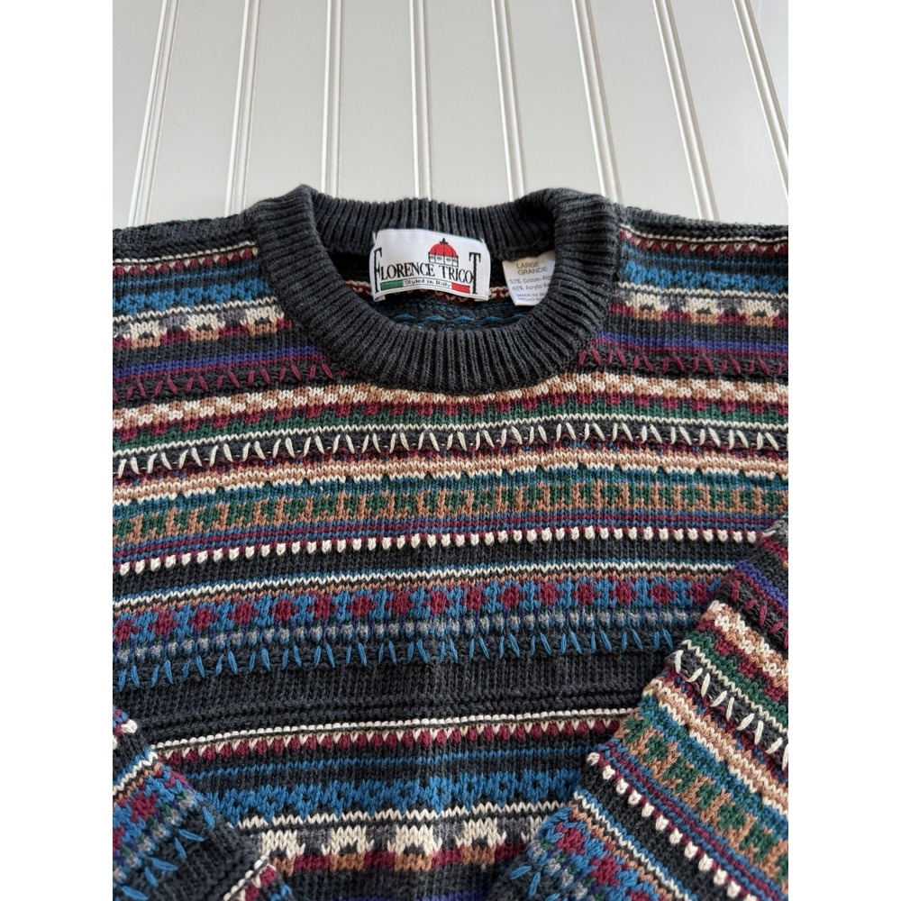 Vintage Florence Tricot Sweater L Coogi Style Textured Knit Colorful - Picture 2 of 8